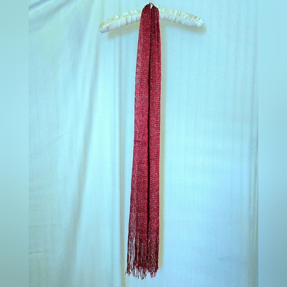Lightweight / Sheer Knit Deep Red Scarf With Silver - Picture 6 of 6